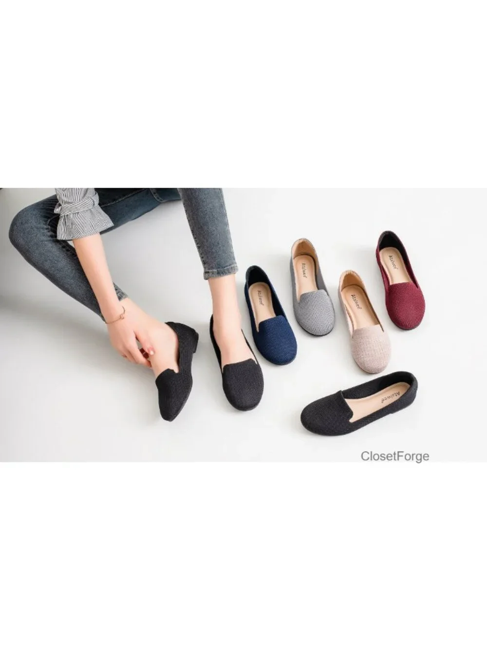 Women's Knit Ballet Flat Shoes Wide Width Slip-On Comfortable